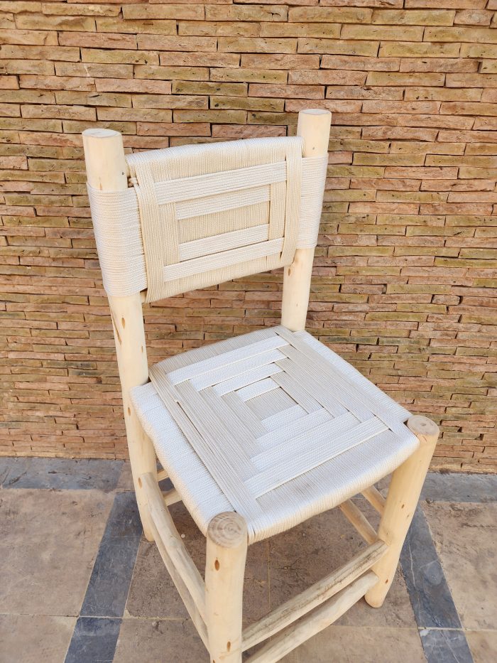 White Rope Wooden Chair handcrafted from solid wood with a handwoven white rope seat
