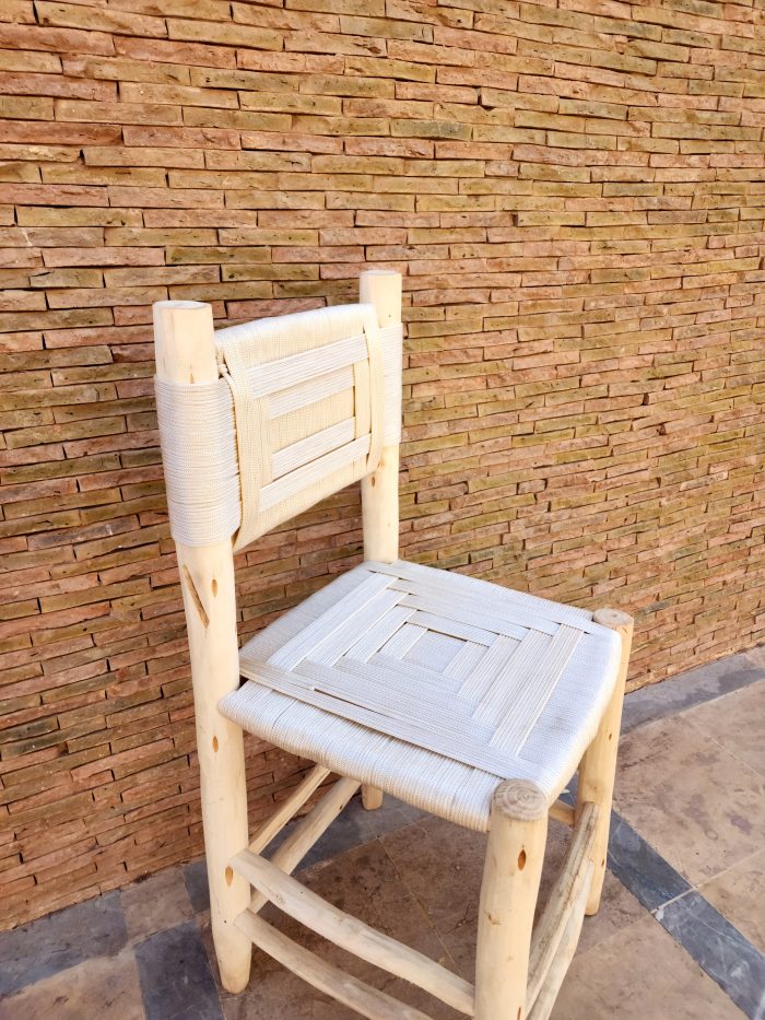 White Rope Wooden Chair handcrafted from solid wood with a handwoven white rope seat
