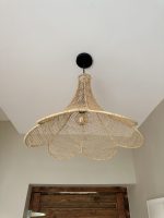 Handmade Moroccan raffia flower pendant light with six petal shape