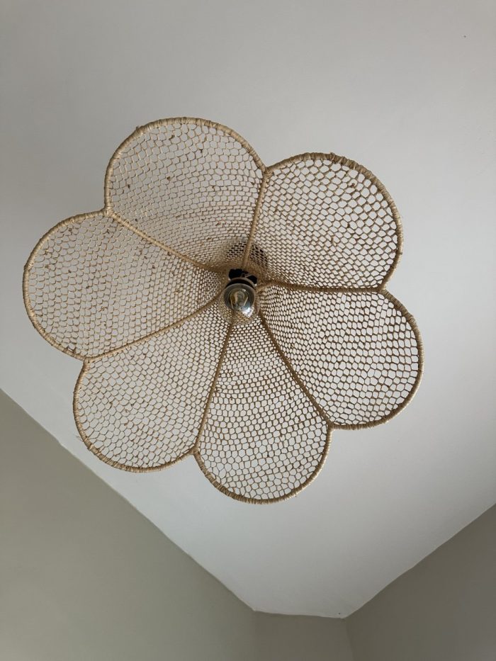 Handmade Moroccan raffia flower pendant light with six petal shape