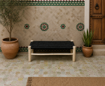 Black Cord Bench Handmade Solid Wood Woven Moroccan Entryway Bench