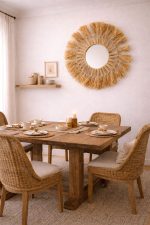 Moroccan Handwoven Raffia Mirror - Round Natural Wall Mirror
