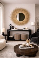 Round Moroccan Straw Mirror - Handwoven Paille Wall Mirror