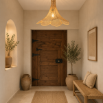 Handmade Moroccan raffia flower pendant light with six petal shape
