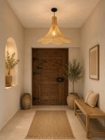 Handmade Moroccan raffia flower pendant light with six petal shape