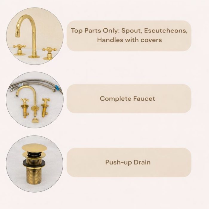 Antique Brass Widespread Bathroom Faucet – 3 Hole Cross Handles - Image 7