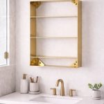 Estantería de baño de latón para pared – repisa flotante dorada