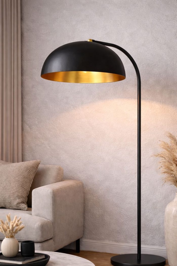 Modern Black & Gold Arc Floor Lamp – Minimalist Dome Shade - Image 2