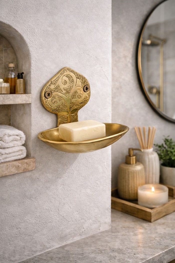Handcrafted Brass Wall-Mounted Soap Dish – Moroccan Engraved Soap Holder for Bathroom - Image 2