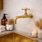 Wall-Mounted Brass Bathroom Faucet – Vintage Cross Handle Tap
