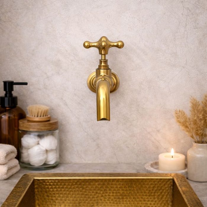 Wall-Mounted Brass Bathroom Faucet – Vintage Cross Handle Tap - Image 3