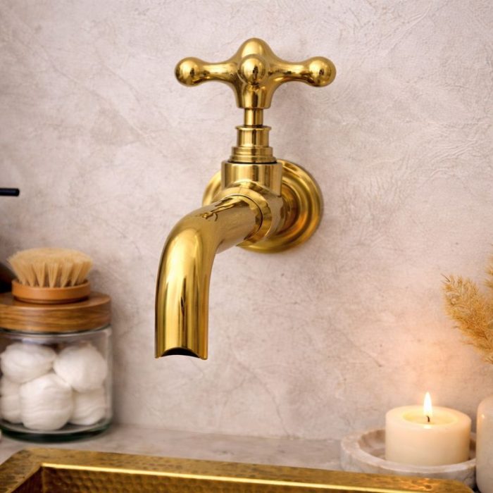Wall-Mounted Brass Bathroom Faucet – Vintage Cross Handle Tap - Image 2