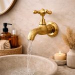 Engraved Brass Wall-Mounted Faucet – Vintage Cross Handle Tap