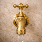 Ornate Engraved Brass Wall Faucet – Vintage Cross Handle Tap - Image 2