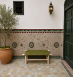 Green Cord Bench handcrafted from solid eucalyptus wood with a handwoven green cord seat