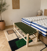 Green Rope Moroccan Bench handcrafted from solid eucalyptus wood with a handwoven green rope seat