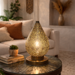 Moroccan Pierced Brass Table Lamp – Teardrop Shape