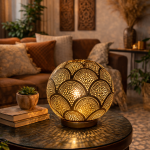 Handcrafted Moroccan Brass Table Lamp with Pierced Pattern