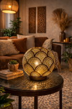 Handcrafted Moroccan Brass Table Lamp with Pierced Pattern
