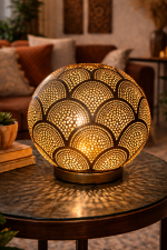 Handcrafted Moroccan Brass Table Lamp with Pierced Pattern - Image 2