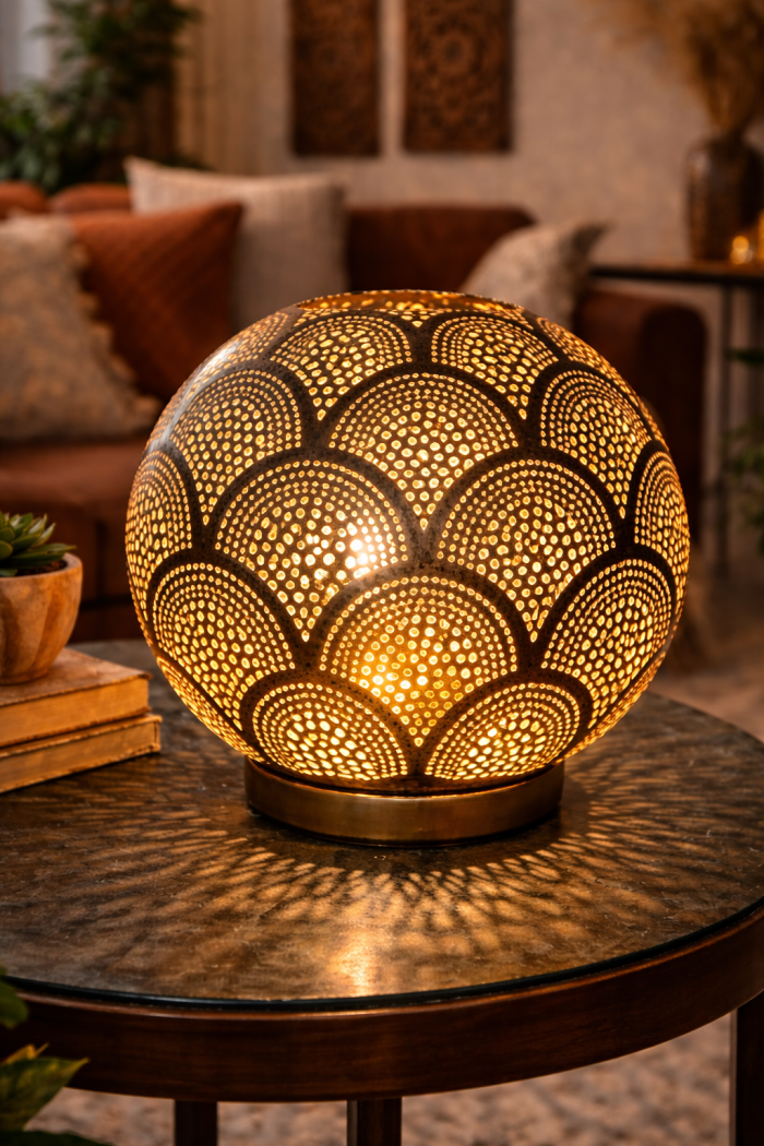 Handcrafted Moroccan Brass Table Lamp with Pierced Pattern - Image 2