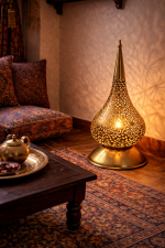 Moroccan Brass Floor Lamps – Pair of Hand-Pierced Teardrop Lanterns for Entryway & Hallway - Image 4