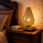 Moroccan Brass Bedside Lamps – Symmetrical Pair for Elegant Bedroom Styling