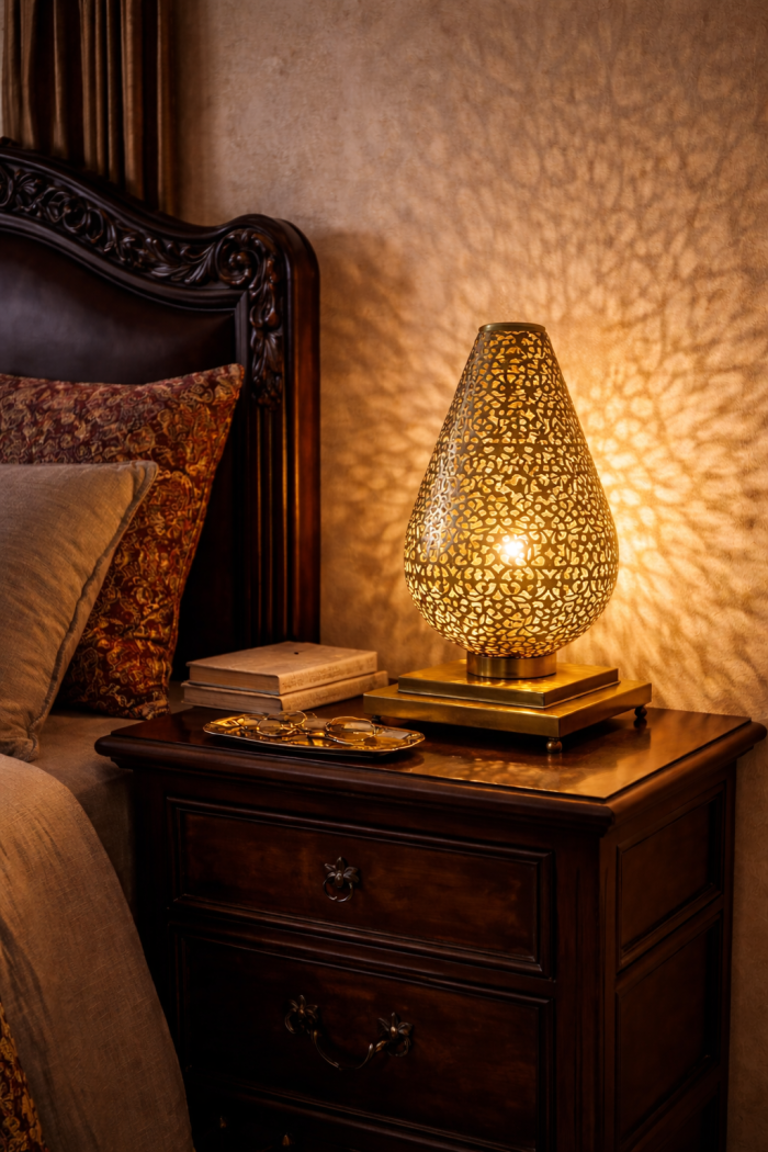 Moroccan Brass Bedside Lamps – Symmetrical Pair for Elegant Bedroom Styling - Image 3