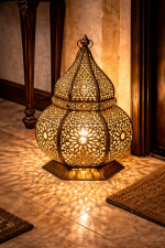 Moroccan Brass Floor Lantern – Hand-Pierced Base Detail for Entryway & Living Spaces - Image 4