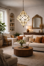 Geometric Moroccan Pendant Lamp – Glass & Metal Ceiling Light - Image 3