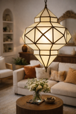 Geometric Moroccan Pendant Lamp – Glass & Metal Ceiling Light - Image 2