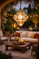 Geometric Moroccan Pendant Lamp – Glass & Metal Ceiling Light