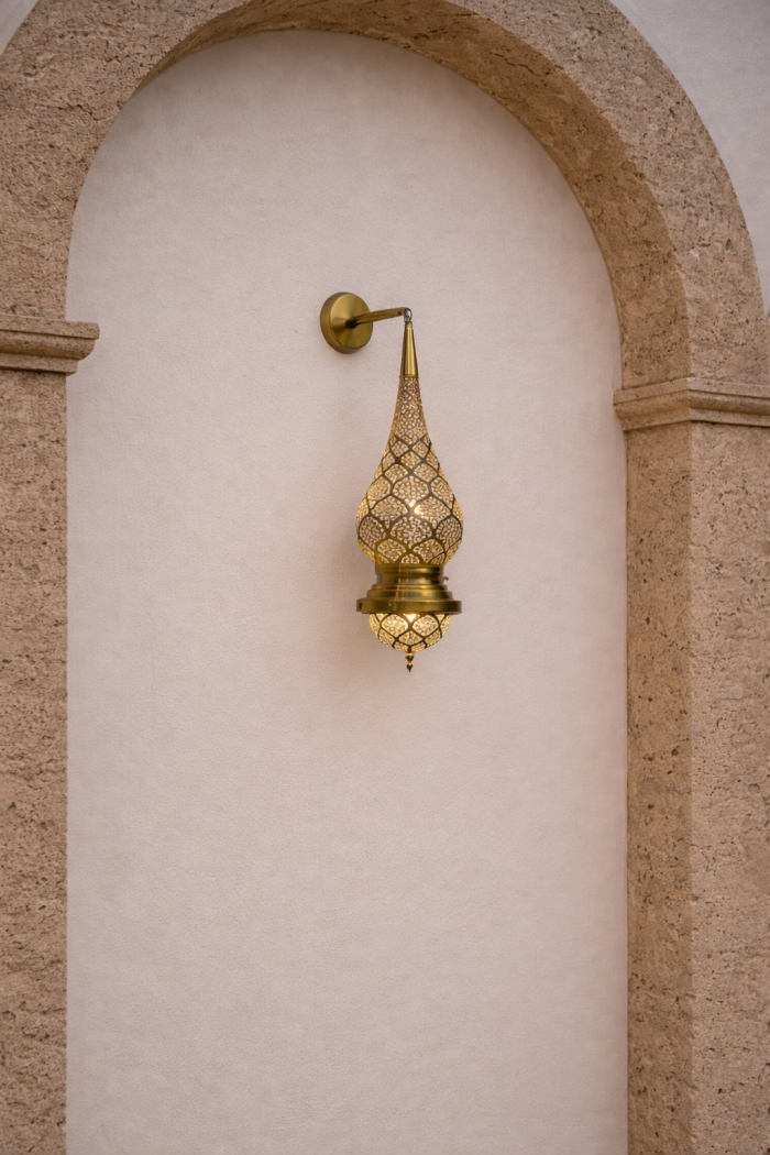 Handcrafted Moroccan Brass Wall Sconce – Filigree Teardrop Design - Image 2