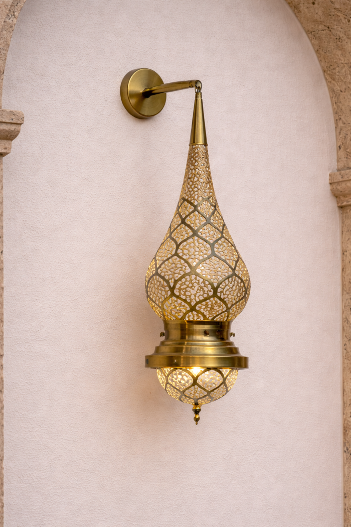Handcrafted Moroccan Brass Wall Sconce – Filigree Teardrop Design - Image 3