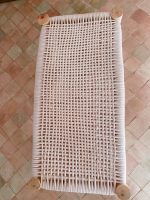 White Cord Moroccan Bench handcrafted from solid eucalyptus wood with a handwoven white cord seat