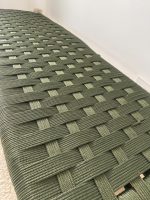 Green Rope Moroccan Bench handcrafted from solid eucalyptus wood with a handwoven green rope seat