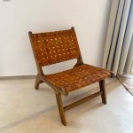 Walnut Wood Chair with Brown Leather woven seat and backrest