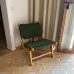 Green Cord Woven Lounge Chair – Handmade Walnut Wood Frame
