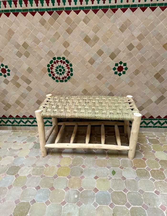 Handmade Wooden Shoe Storage Bench with Built-In Storage Shelf and Solid Wood Frame