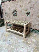 Handmade Wooden Shoe Storage Bench with Built-In Storage Shelf and Solid Wood Frame