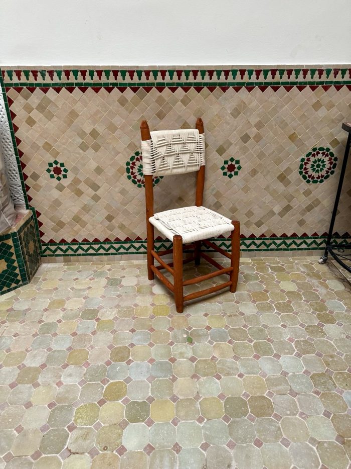 White Rope Moroccan Chair handcrafted from solid wood with handwoven white rope seat