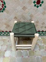 Small Green Cord Bench Handmade Solid Wood Woven Moroccan Entryway Bench