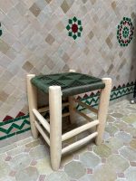 Small Green Cord Bench Handmade Solid Wood Woven Moroccan Entryway Bench