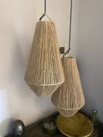 Set of 2 handmade rope pendant lights in elongated teardrop shape