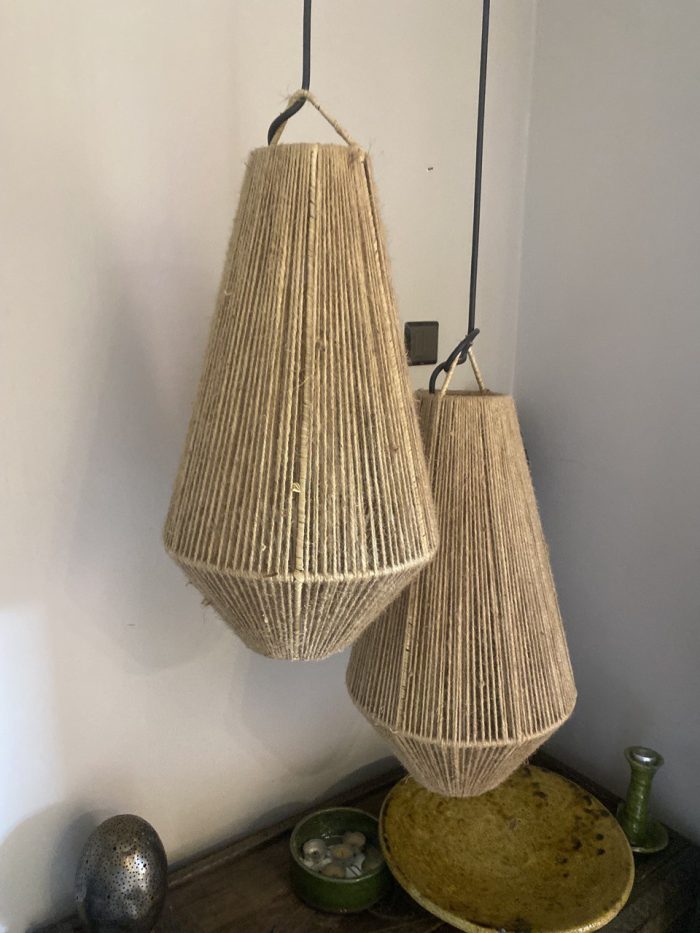 Set of 2 handmade rope pendant lights in elongated teardrop shape