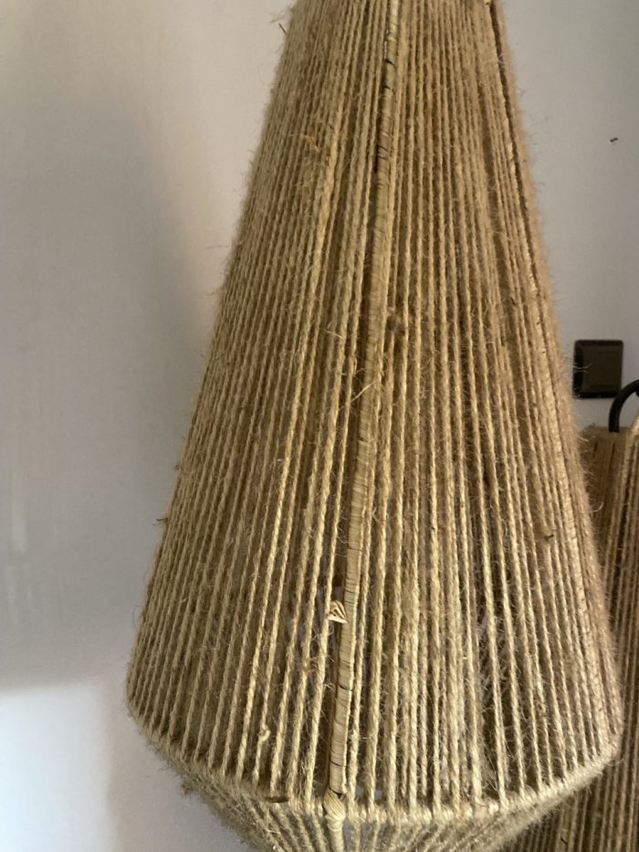 Set of 2 handmade rope pendant lights in elongated teardrop shape