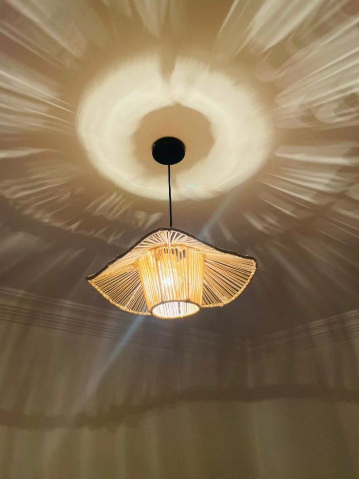 Moroccan Flower-Shaped Straw Pendant Lamp – Handwoven Doum Shade - Image 5