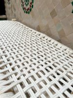 Handwoven Moroccan Bench with White Rope - Handmade Eucalyptus Wood - Image 3