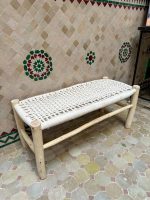 Handwoven Moroccan Bench with White Rope - Handmade Eucalyptus Wood - Image 2