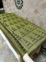 Handwoven Moroccan Bench with Green Rope - Handmade Eucalyptus Wood - Image 3